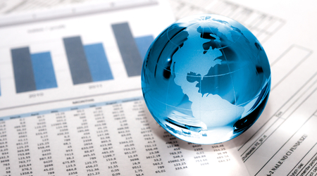 Globe world paperweight with graph and table